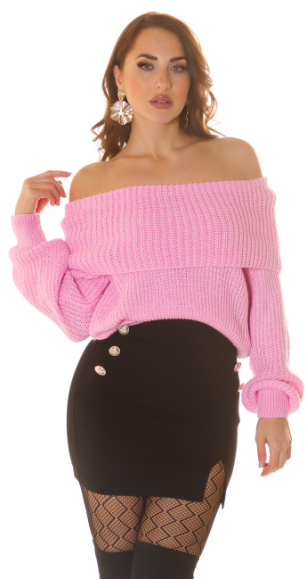 Off-shoulder gebreide sweater-trui roze